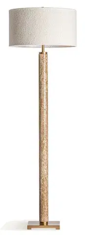 Estila Luxusní art deco travertinová stojací lampa Jerf s bílým válcovým bavlněným stínítkem s bouclé potahem 166 cm