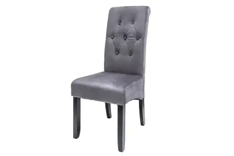 Estila Moderní šedá sametová jídelní židle Valentino s prošívaným vysokým opěradlem s knoflíky a černými nožička 108 cm