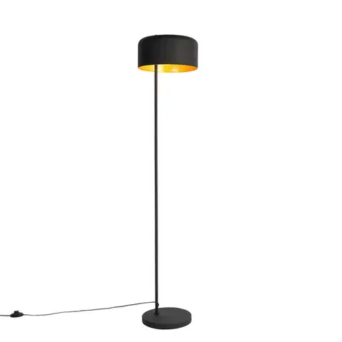 Retro stojací lampa černá se zlatým interiérem - Jinte