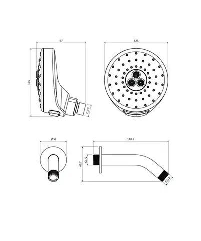 OMNIRES DOUGLAS hlavová sprcha včetně ramena, o13 cm chrom /CR/ DOUGLAS-WCR