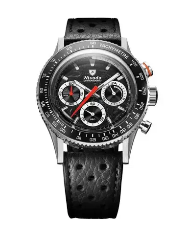 Nivada Grenchen Chronoking Mecaquartz Racing Black - Inter. Bezel - Black Racing Strap