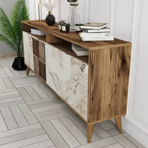 Konzolový stolek Milan - Walnut, White Marble