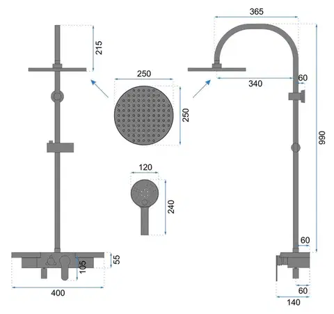 REA Sprchový set s baterií 150mm Vigo černý REA-P7001
