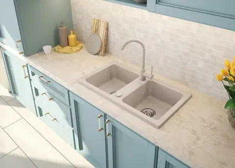 DEANTE Zorba beige Granitový dřez, 2 bowl ZQZ_5203