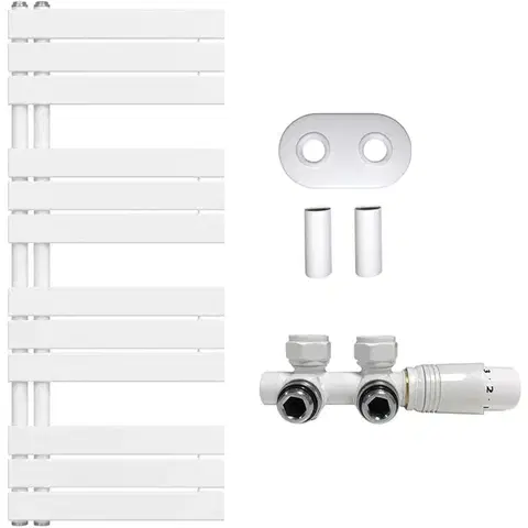 CERANO Koupelnový radiátorový set Theo ústřední vytápění asymetrické připojení 50 mm 575W bílá lesklá 1200x500 mm CER-031859