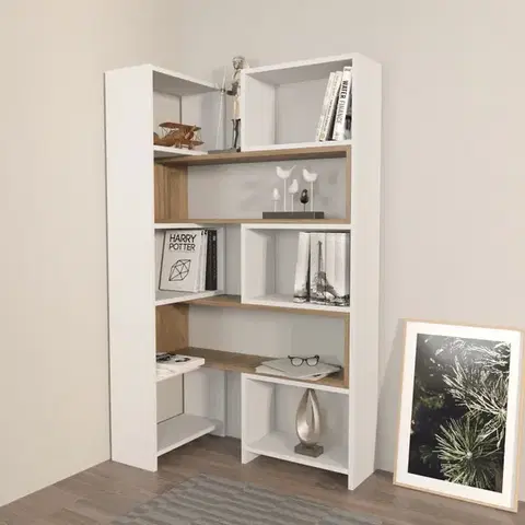 Knihovna Poyraz - White, Walnut