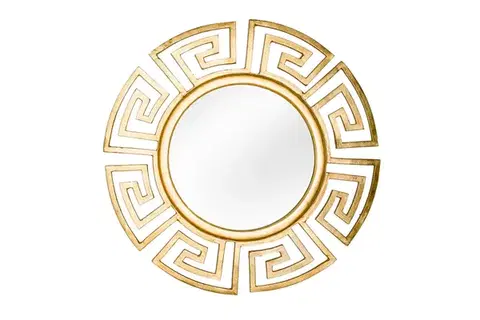 Estila Art deco kulaté nástěnné zrcadlo Euphoria se zlatým kovovým rámem s geometrickým vzorem a hladkým lesklým povrchem 85 cm