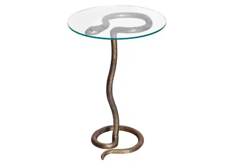 Estila Art deco kulatý příruční stolek Tierra Glam s hadím designem a skleněnou deskou v glamour nádechu 62 cm