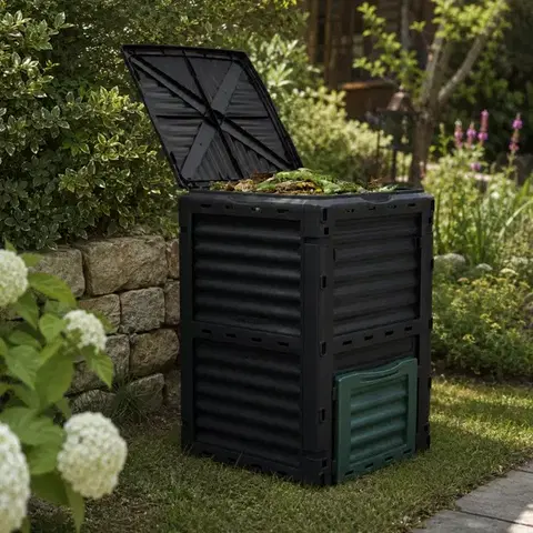 Zahradní kompostér na bioodpad o objemu 300 litrů – 61 x 61 x 83 cm, černý