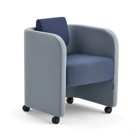 Křeslo COMFY, s kolečky, vlněný potah, blankytně modrá/námořnická modrá