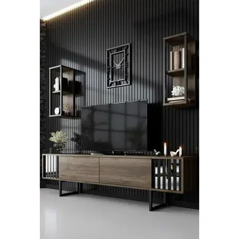 Televizní stolek s policemi Chrome Walnut and Black
