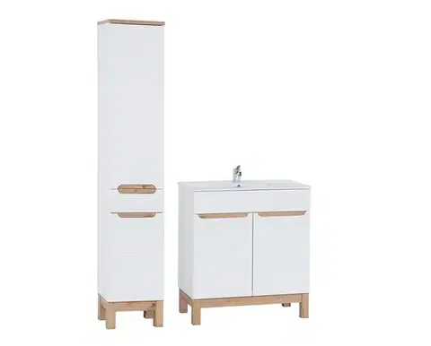 Comad Koupelnová sestava Bali 80 cm se skříňkami a zápustným umyvadlem bílá/dub wotan