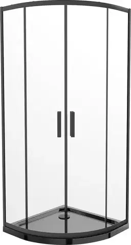 MEXEN/S Rio čtvrtkruhový sprchový kout 80 x 80, transparent, černý + vanička se sifonem Flat, černý 863-080-080-70-00-4170B