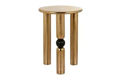 Estila Moderní art deco kulatý kovový příruční stolek Bullet ve zlaté barvě s černým detailem koule 54 cm