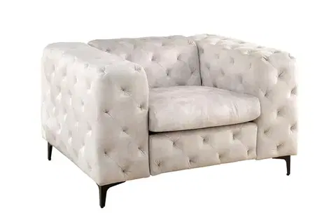 Estila Moderní designové křeslo Limonny s chesterfield prošíváním a sametovým potahem v šampaňské béžové barvě 120 cm