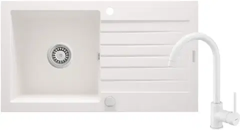 DEANTE Zorba alabaster Granitový dřez včetně baterie, 1 bowl s odkapávačem ZQZVA113