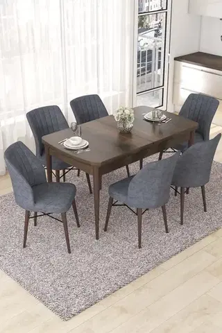 Extendable Dining Table & Chairs Set (7 Pieces) Nef - Baroque, Fume
