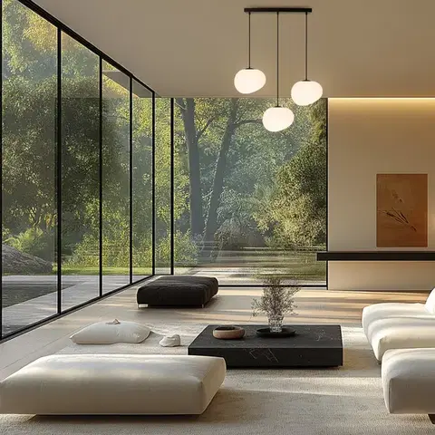 Závěsná lampa STONES v japonském stylu - prodloužená základna s 20cm stínidly ve tvaru kamene - minimalistická stolní lampa 3x E27