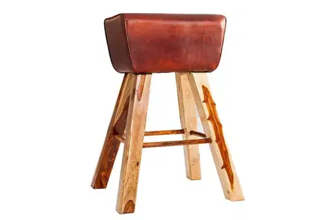 Estila Designová venkovská moderní kožená obdélníková barová židle Linda s hnědočerveným potahem a masivními nožičkami 75 cm