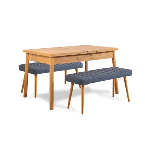 Jídelní set s rozkládacím stolem a lavicí (3 kusy) Santiago 1048 - Atlantic Pine, Dark Blue