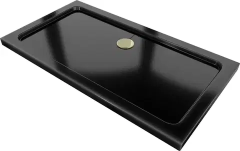 MEXEN/S Flat sprchová vanička obdélníková slim 130 x 70, černá + zlatý sifon 40707013G