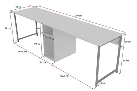 Psací stůl Twin Study Desk - Atlantic Pine, Black