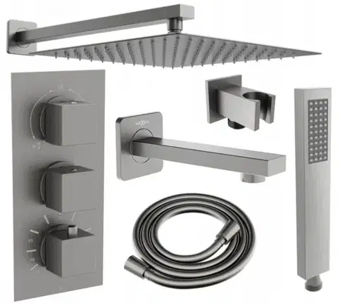 MEXEN/S Cube DR02 podomítkový vanový SET s vytokovou hubicí + slim sprcha 25, grafit 77503DR0225-66