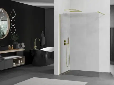 MEXEN/S Kioto Sprchová zástěna WALK-IN 85 x 200, transparent 8 mm, zlatá 800-085-101-50-00