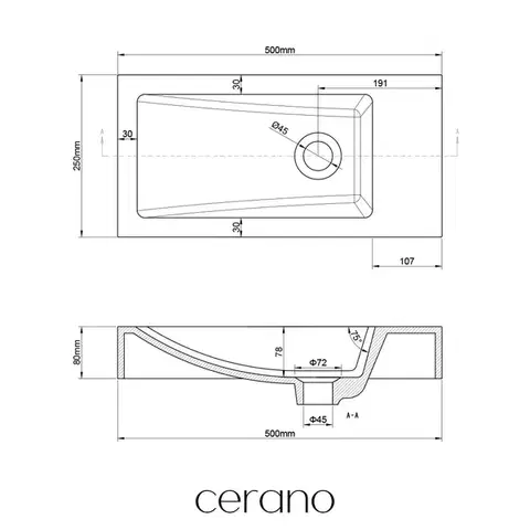 CERANO Umyvadlo z litého mramoru Sofia bílá lesklá 50x25  CER-679474