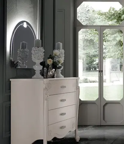 Estila Závěsné zrcadlo Lussitano v obloukovém tvaru v moderním barokním stylu s LED světlem a dekorem v podobě růže 90cm