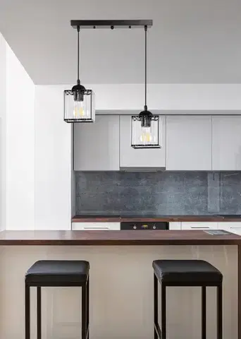 Závěsná lampa Glassia černá 2X40 E27 černé stínidlo + čiré krystaly