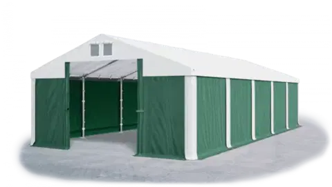 Skladový stan 5x10x2,5m střecha PVC 560g/m2 boky PVC 500g/m2 konstrukce ZIMA PLUS Bílá Zelená Bílá