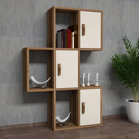 Nástěnná police Flora - Walnut, Cream