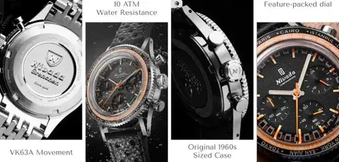 Nivada Grenchen Chronoking Mecaquartz - Inter. Bezel - Bracelet Flat Link