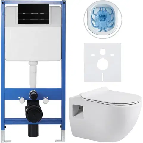 CERANO Kompletní WC set Profi/Dure bílá lesklá WC tlačítko Line/Černá lesklá předstěnová instalace 51x35  CER-8050BD84289