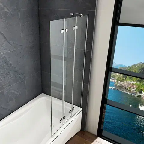 H K Vanová zástěna S3 CLEAR 100x140 třídílná sklopná, čiré sklo SE-S3CLEAR100