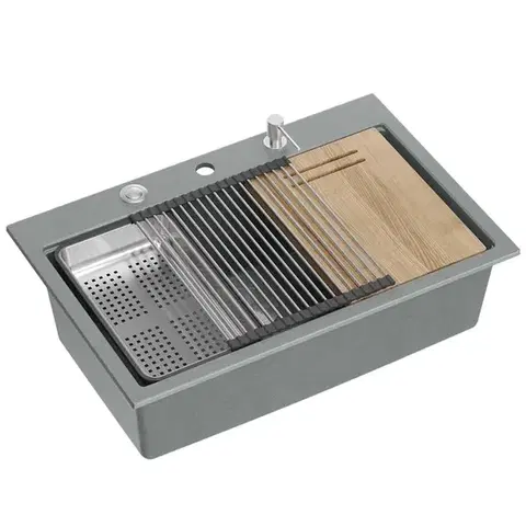 Quadron Granitový dřez MARC 110 WORKSTATION Grey Metallic Zlaty HQM7650U5_PVDG1
