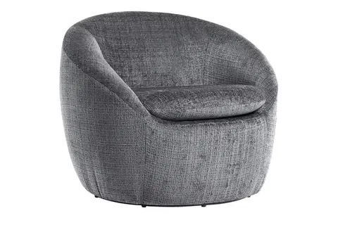 Estila Stylové art deco kulaté otočné křeslo Elian s šedým strukturovaným potahem 76 cm