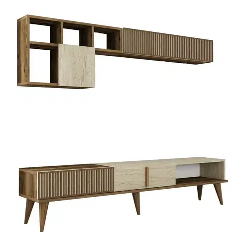 Televizní stěna Milan Walnut and Travertine