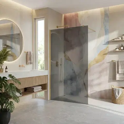 REA/S Sprchová zástěna Flexi Grey / Brush Gold 130 KPL-K99281