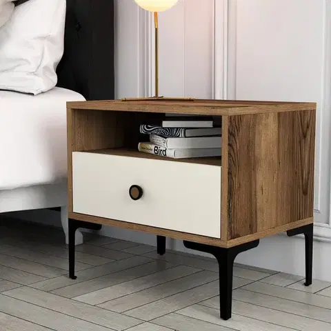 Noční stolek Lizbon 533 - Walnut, Cream