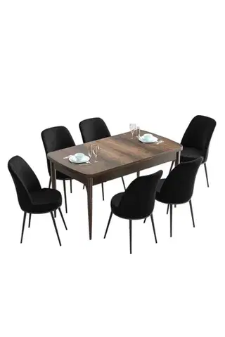 Extendable Dining Table & Chairs Set (7 Pieces) Han - Baroque, Black