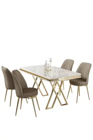 Dining Table & Chairs Set (5 Pieces) Vals - White, Gold, Cappuccino