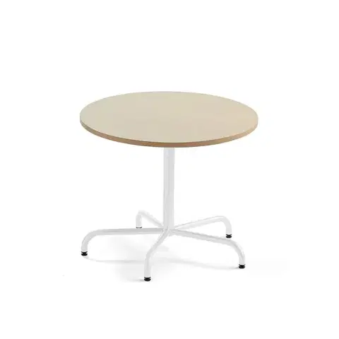 Stůl PLURAL, Ø900x720 mm, akustická HPL deska, bříza, bílá
