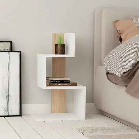Odkládací stolek / Příruční stolek Rosie - White, Oak