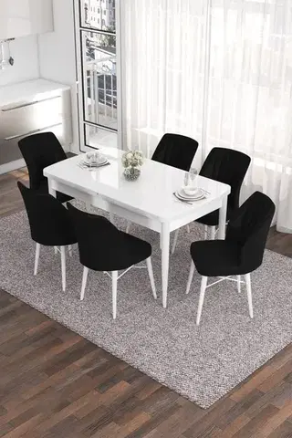 Extendable Dining Table & Chairs Set (7 Pieces) Eva - White, Black