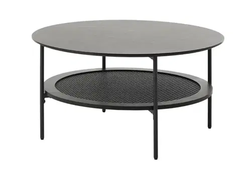 Estila Konferenční stolek Malmo, černý/ratan, Ø 80 cm