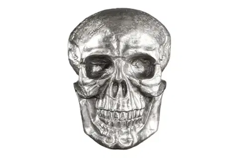 Estila Glamour závěsná nástěnná dekorace Skull z kovu ve stříbrném provedení ve tvaru lebky 40 cm