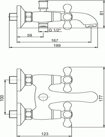 NOVASERVIS Vanová baterie bez příslušenství 100 mm Retro II chrom 99124/1,0