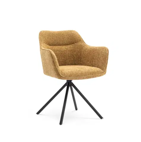 Estila Moderně otočné křeslo Kristal Mustard II s hořčicově žlutou potahovou laťkou a černými kovovými nožičkami 80cm